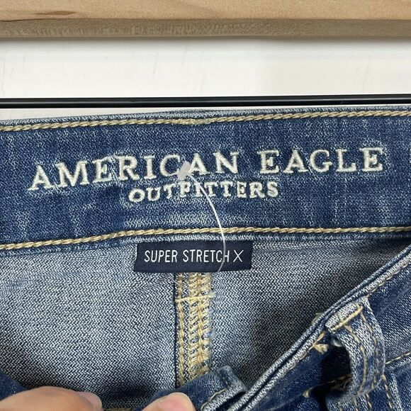 American Eagle Size 4 Super Stretch Hi Rise Jegging Distressed Skinny Blue Jeans - Picture 8 of 10